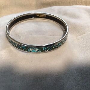 Hermes blue and green and black palladium enamel bracelet
